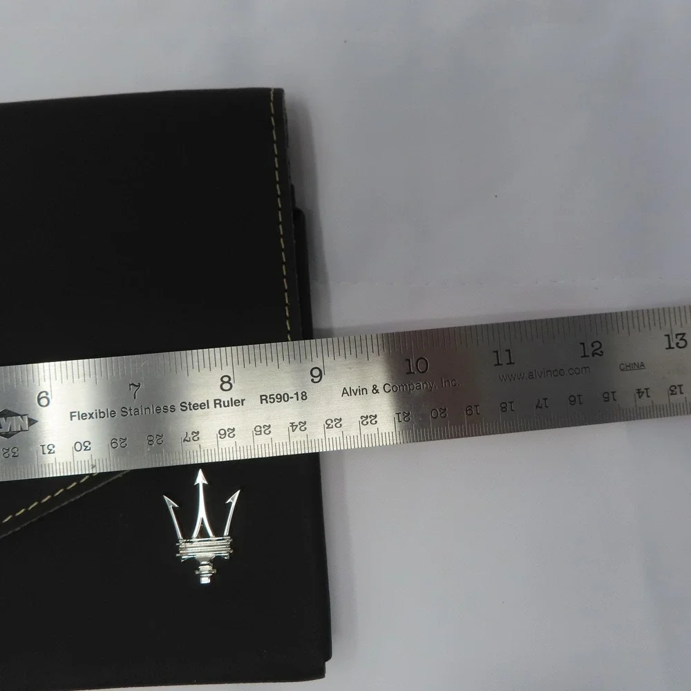 Maserati Black Leather Owners Manual Case Portfolio Document Holder Trident Logo